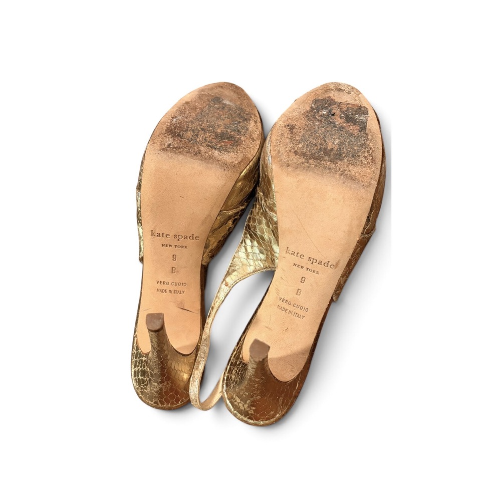 Y2K Kate Spade Slingback Heels Women 9 Gold Snakeskin Embossed Platform Stiletto - Picture 8 of 8